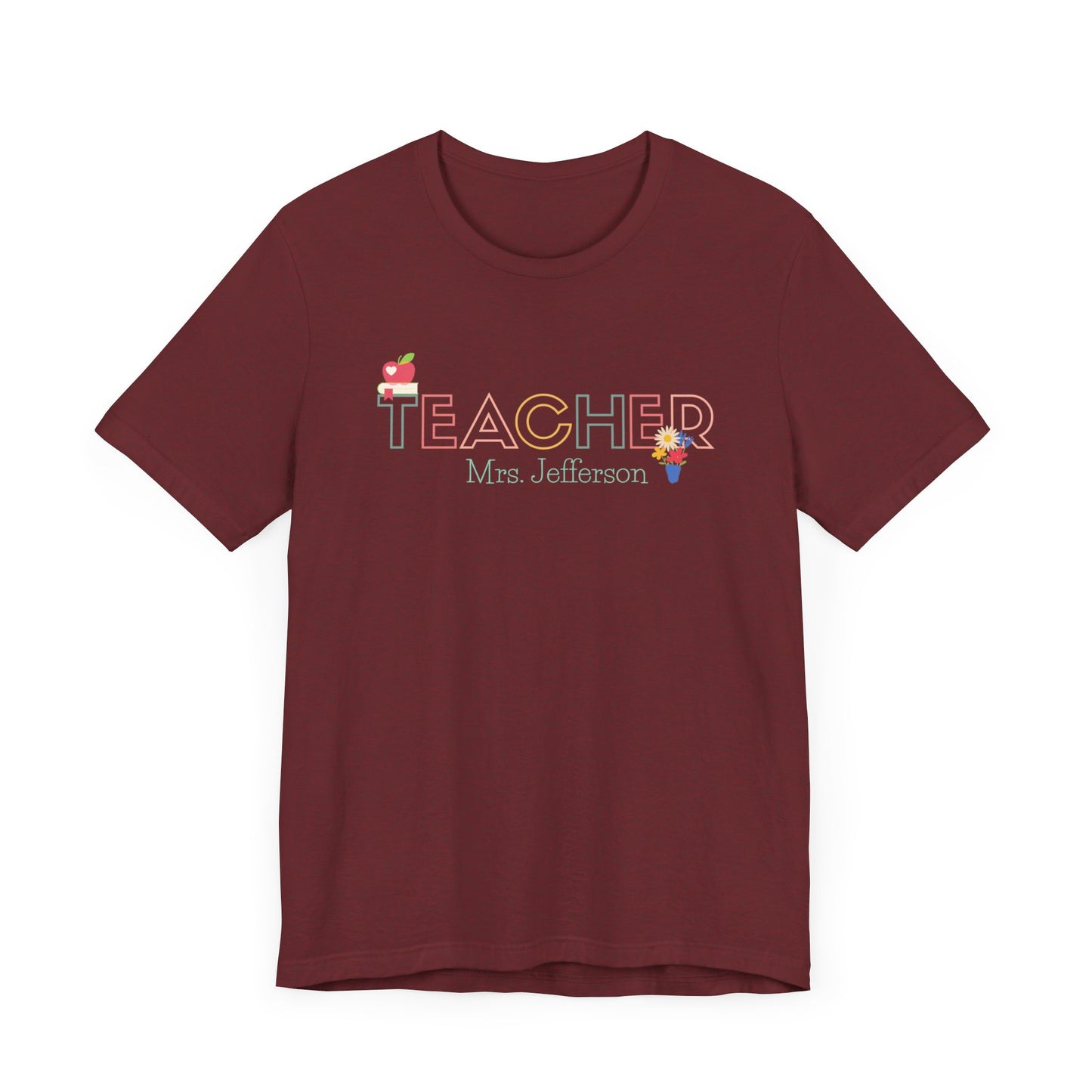 Custom Teacher Outline Lettering Flowers Short Sleeve Tee