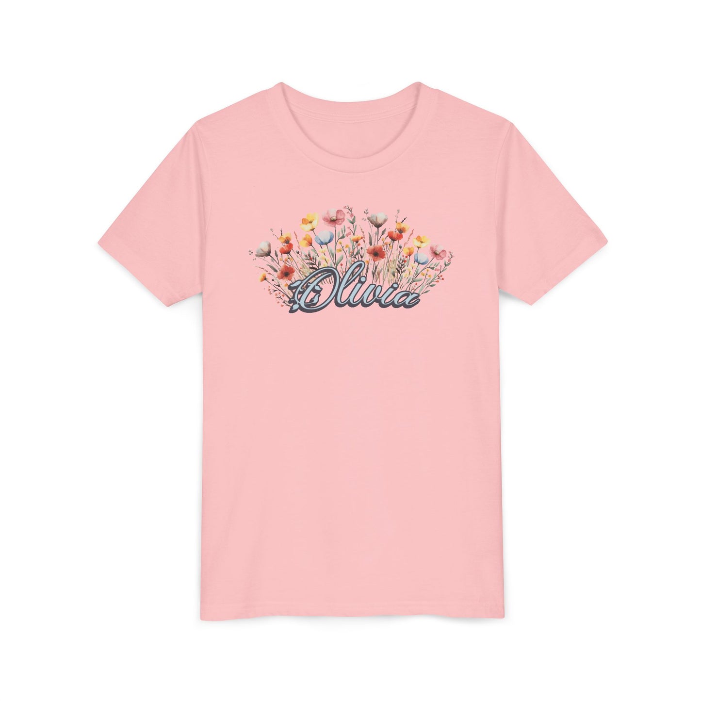Custom Blue Name Flower Youth Shirt