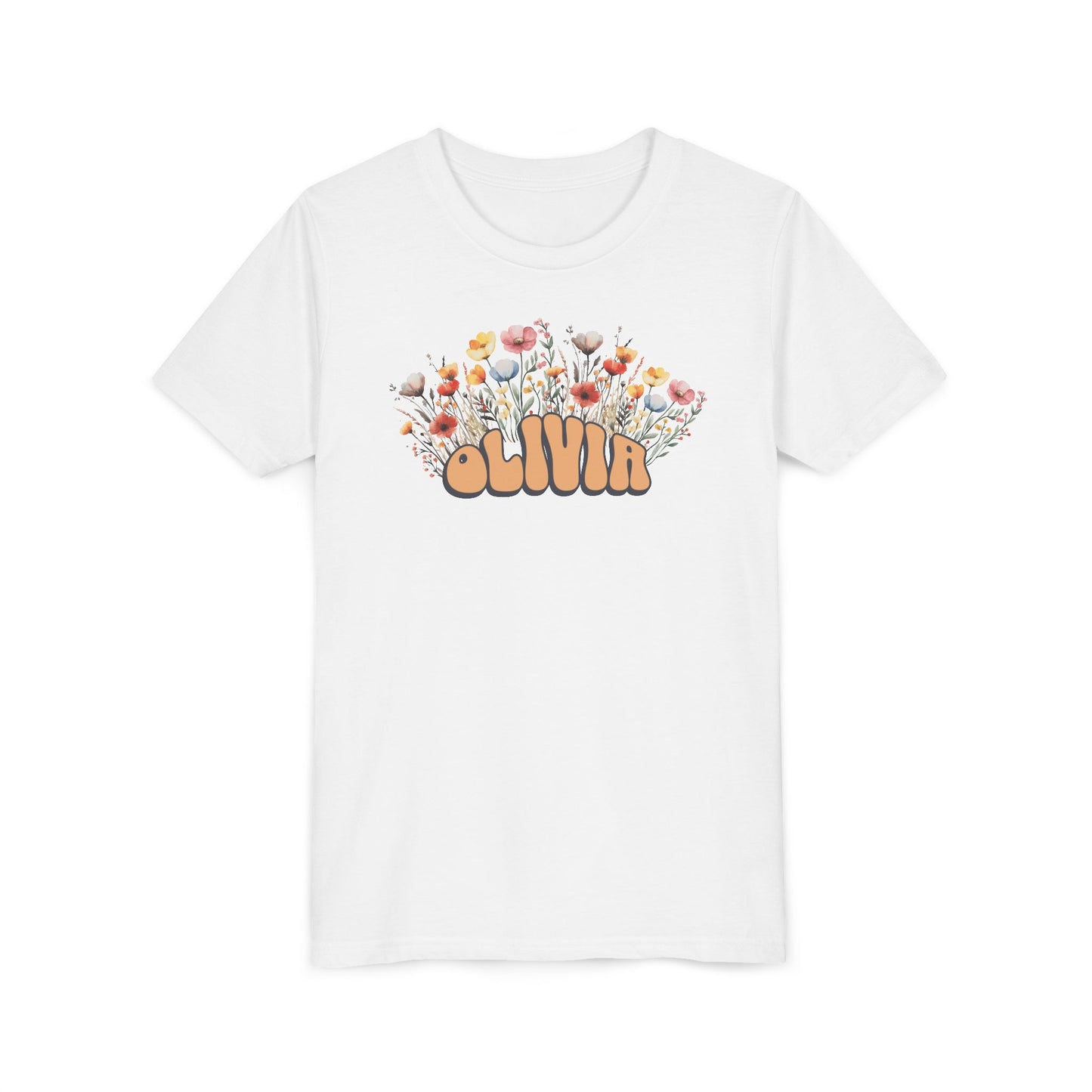 Custom Orange Retro Name Flower Youth Shirt