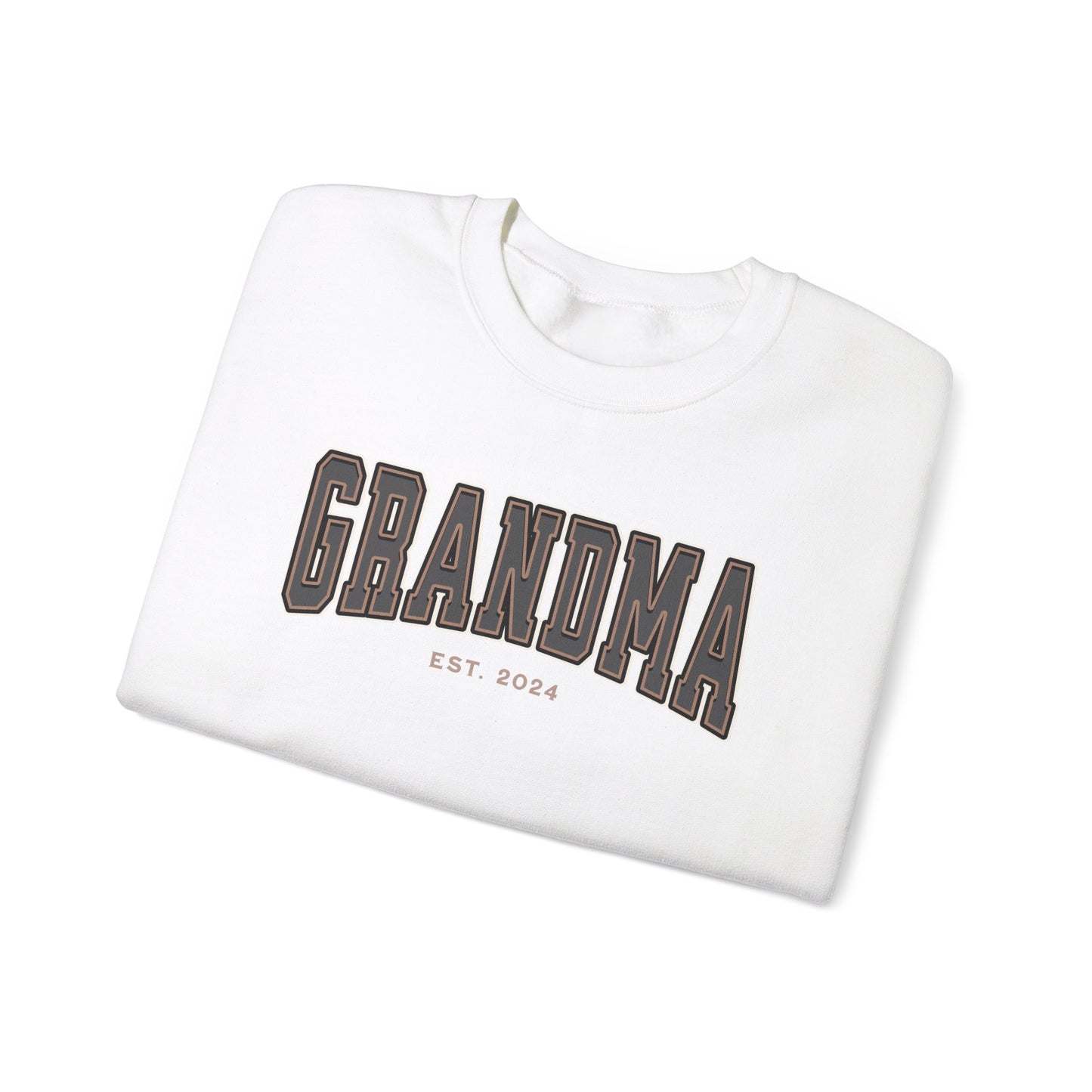 Grandma Est 2024 Grey Tan College Letter Sweatshirt