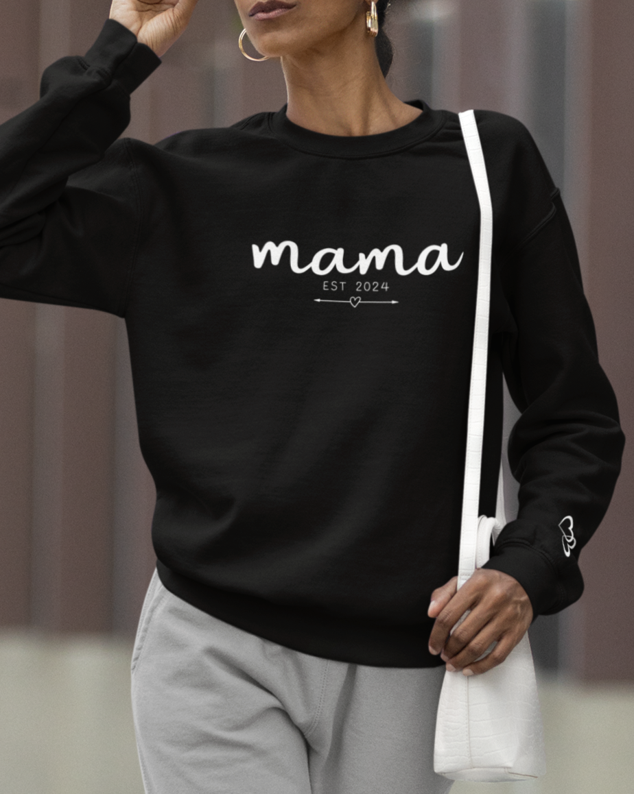 Custom Mama Est 2024 Heart Arrow Sleeve Sweatshirt