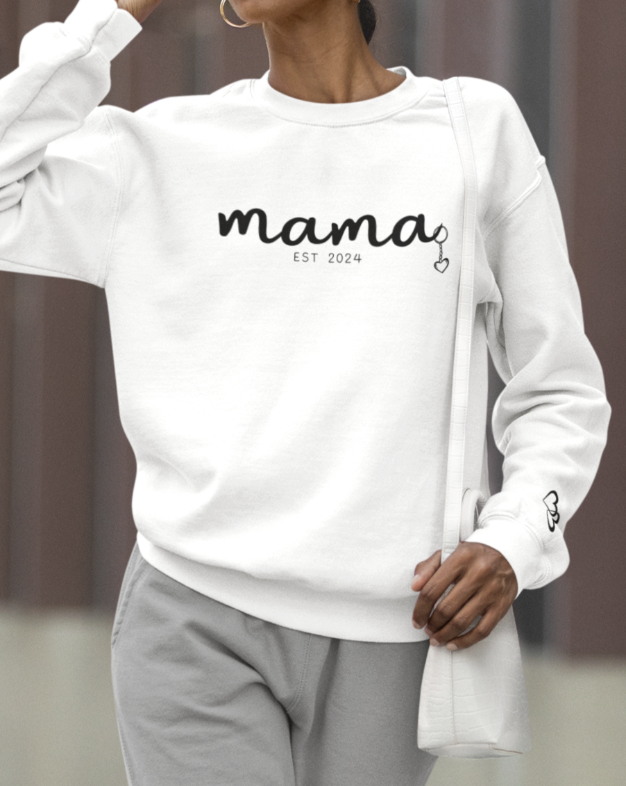 Custom Mama Est 2024 Heart Key Chain Sleeve Sweatshirt