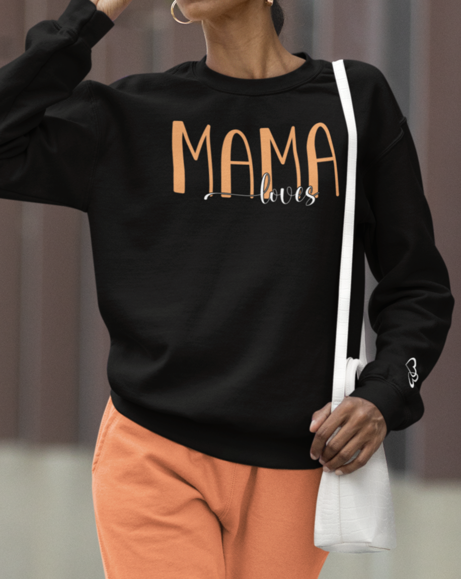 Custom Orange Mama Loves Heart Sleeve Sweatshirt
