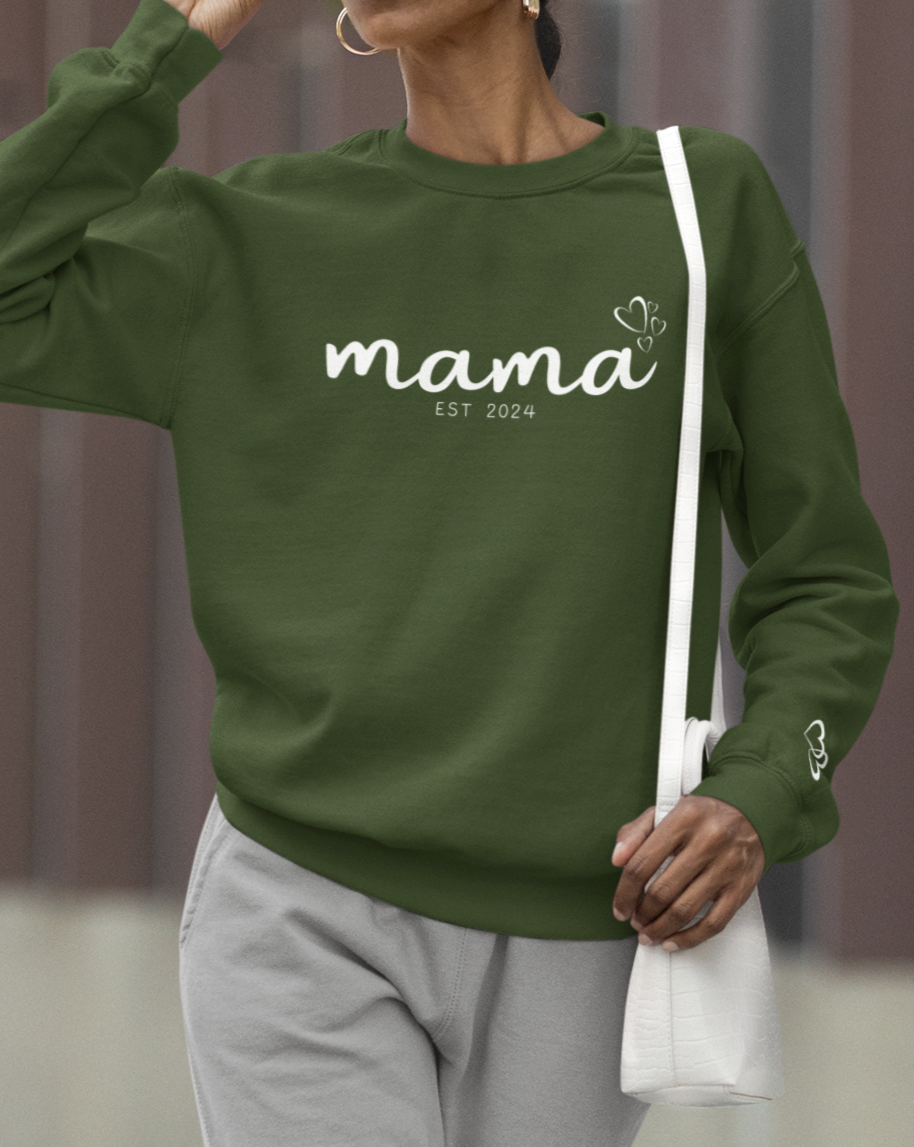 Custom Mama Est 2024 Heart Bubbles Sleeve Sweatshirt