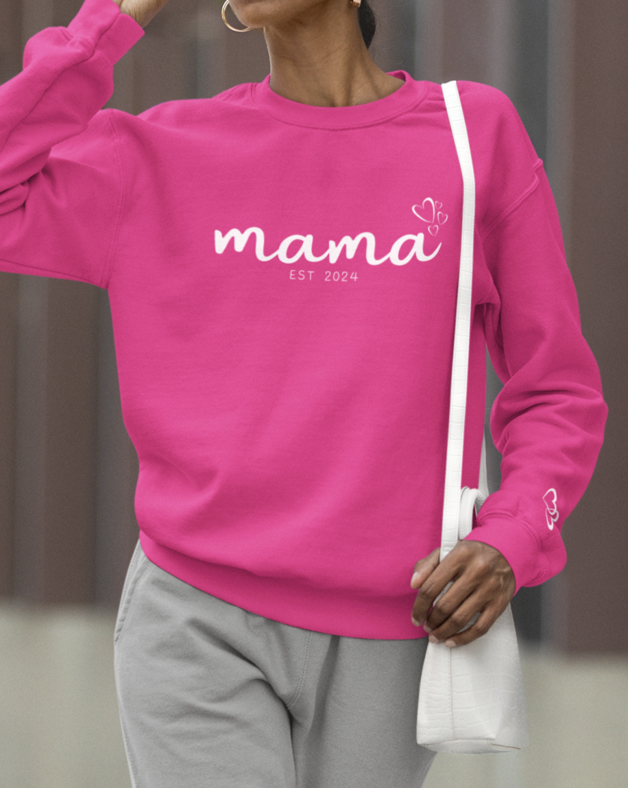 Custom Mama Est 2024 Heart Bubbles Sleeve Sweatshirt