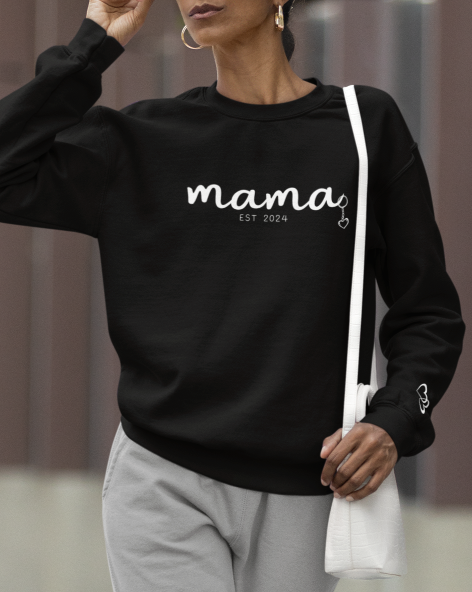 Custom Mama Est 2024 Heart Key Chain Sleeve Sweatshirt