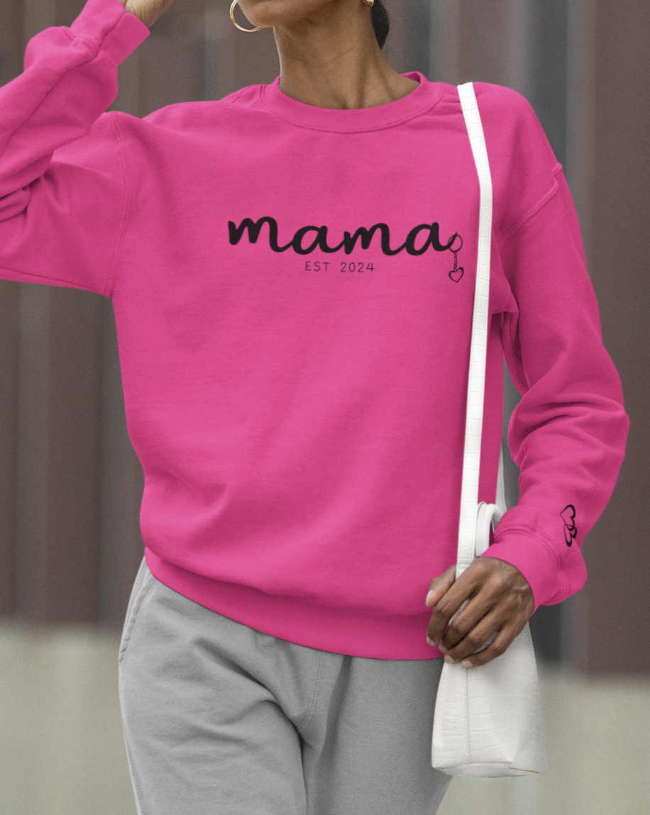 Custom Mama Est 2024 Heart Key Chain Sleeve Sweatshirt