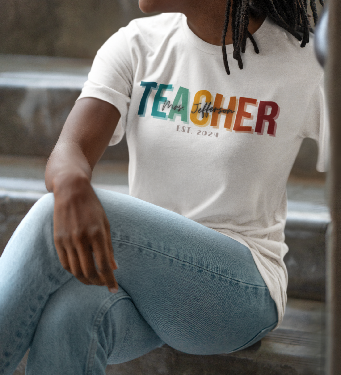 Custom Teacher Block Lettering Short Sleeve Tee