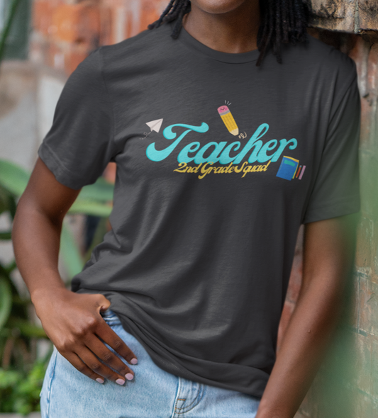 2nd Grade Teacher Squad Blue Short Sleeve Tee
