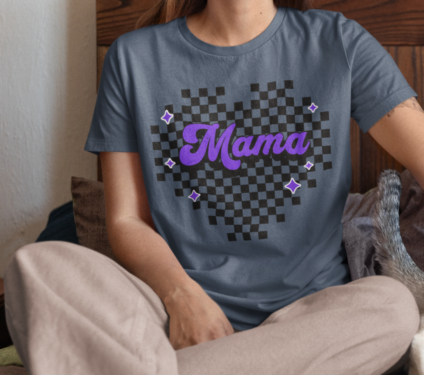 Purple Heart Checkered Mama Short Sleeve Tee