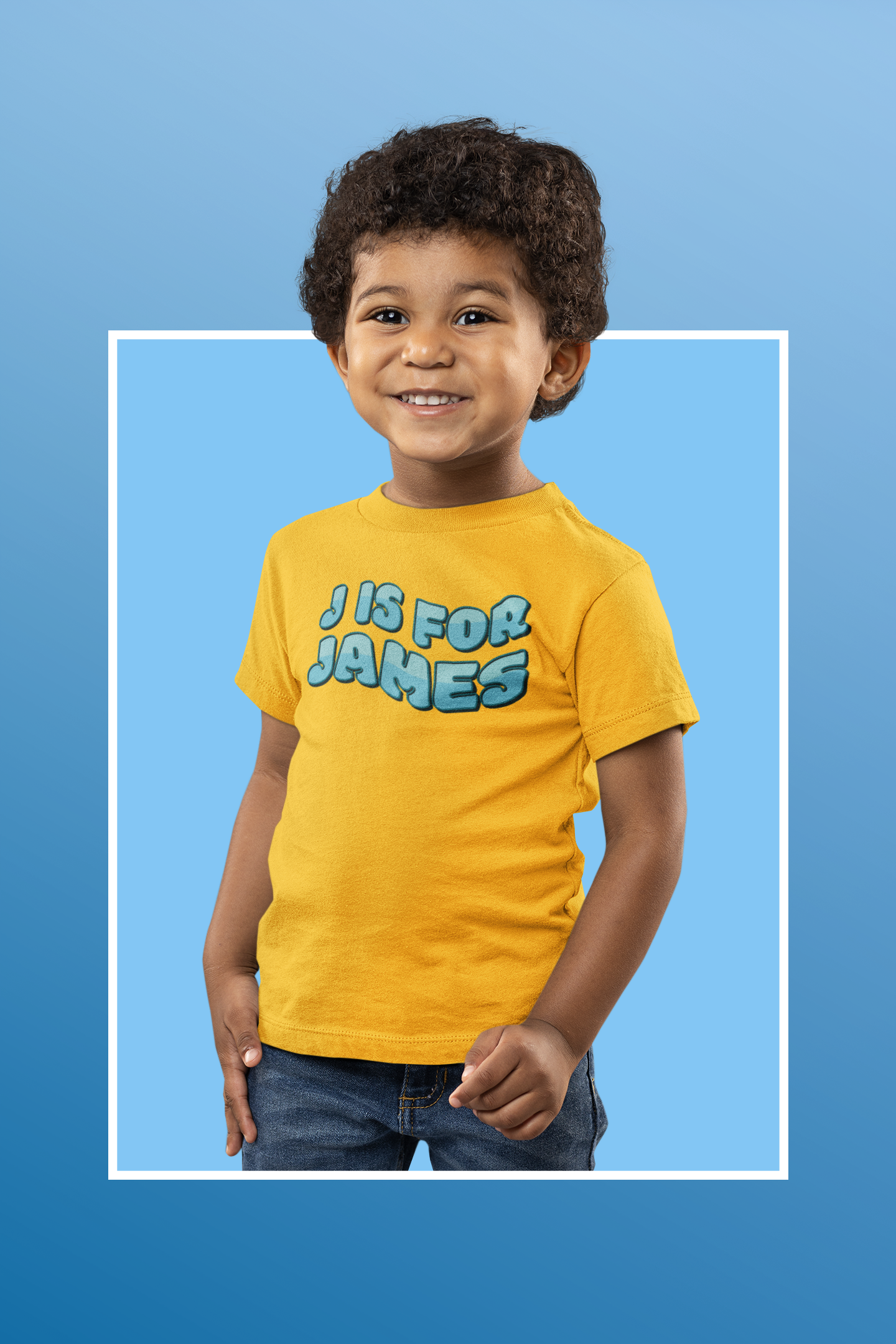 Custom Wavy Letter and Name Blue Toddler Short Sleeve Tee