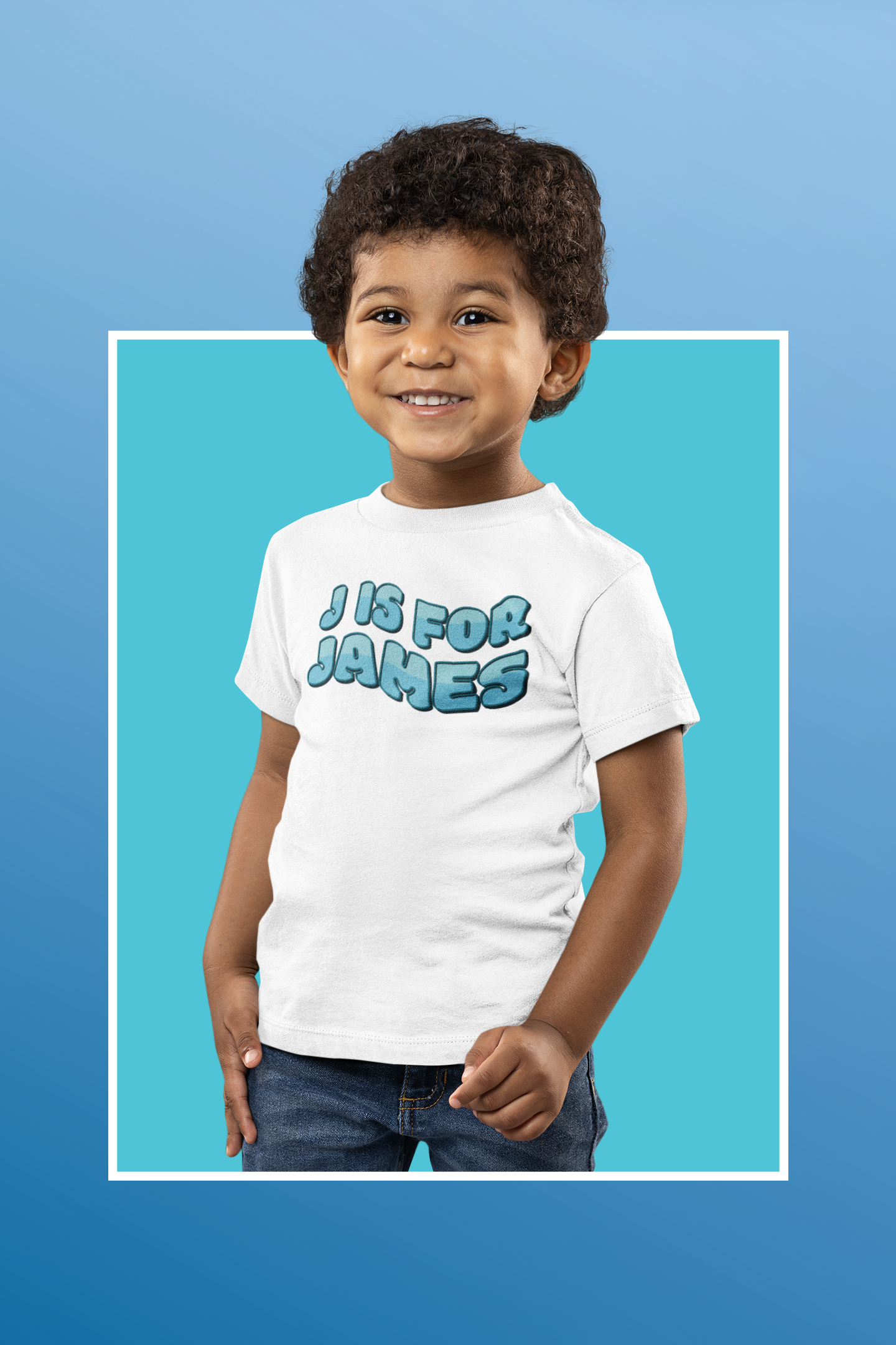 Custom Wavy Letter and Name Blue Toddler Short Sleeve Tee