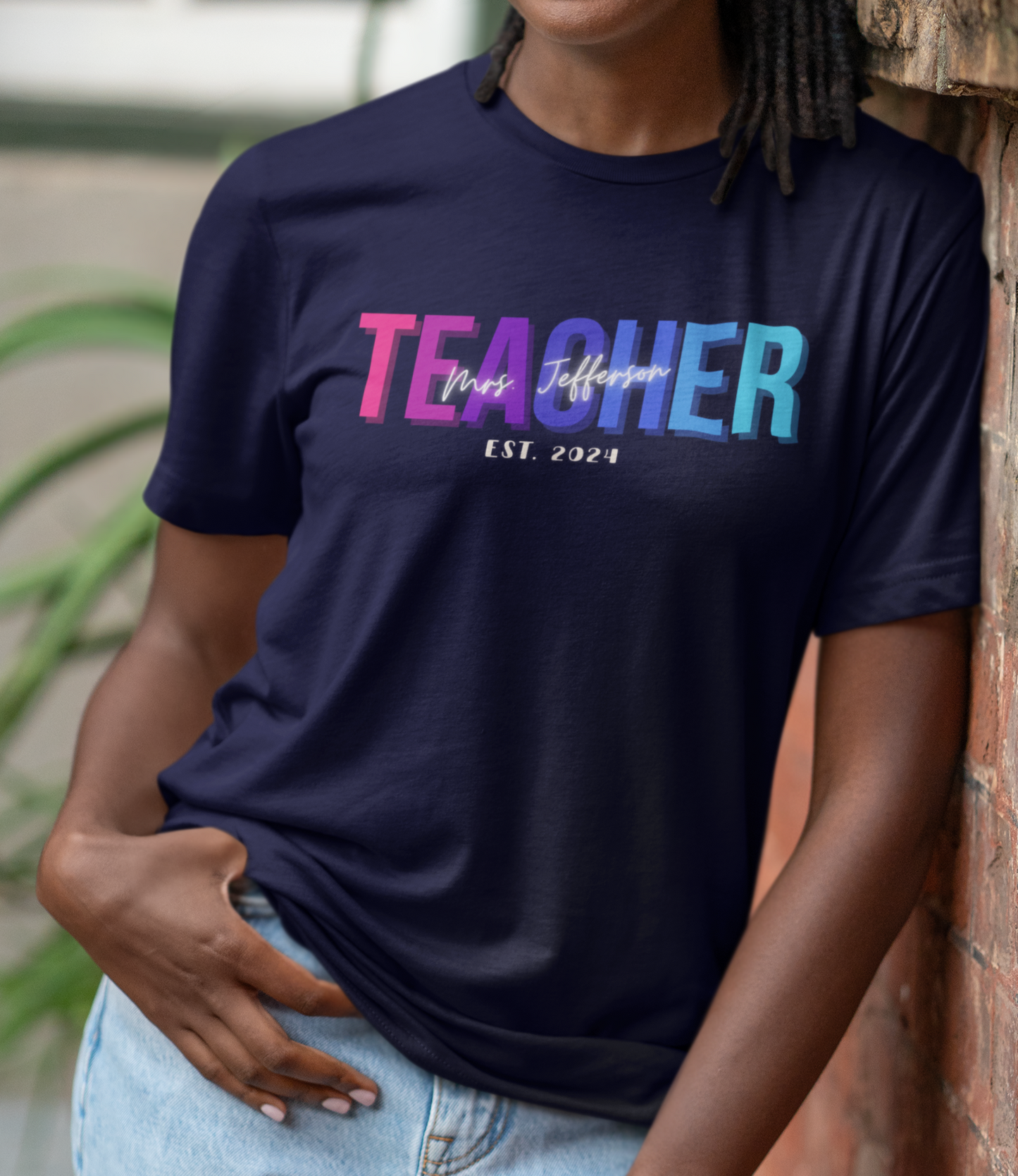 Custom Teacher Bright Block Lettering Short Sleeve Tee
