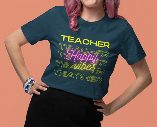 Teacher Happy Vibes Short Sleeve Tee