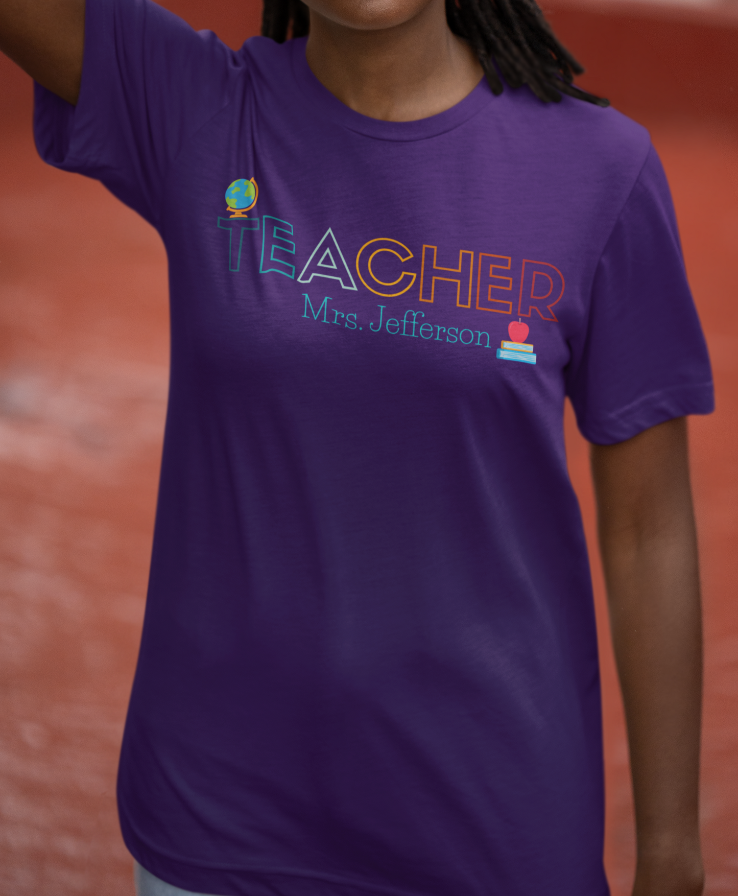 Custom Teacher Outline Lettering Globe Short Sleeve Tee