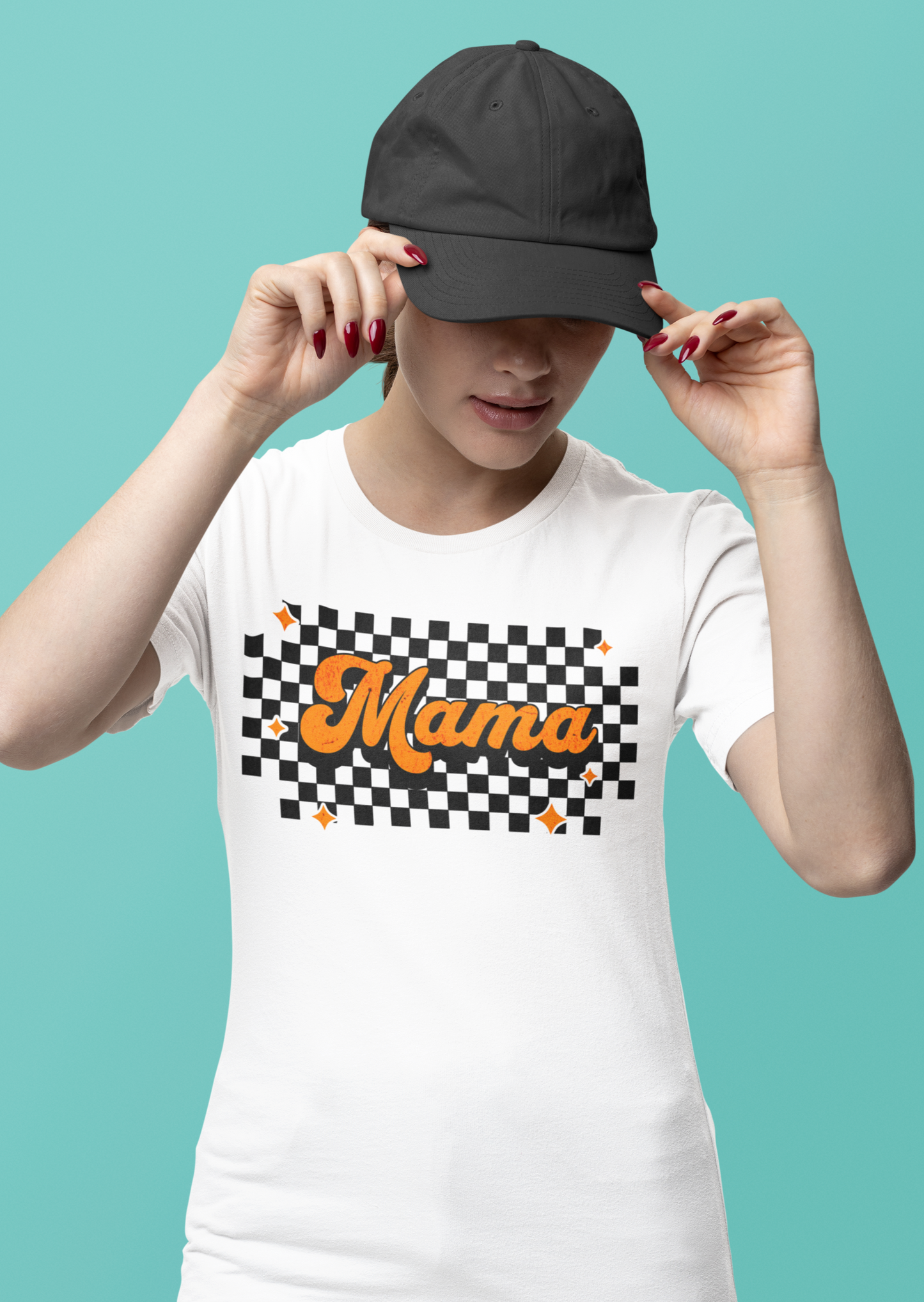 Orange Checkered Mama Short Sleeve Tee