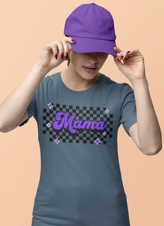 Purple Checkered Mama Short Sleeve Tee