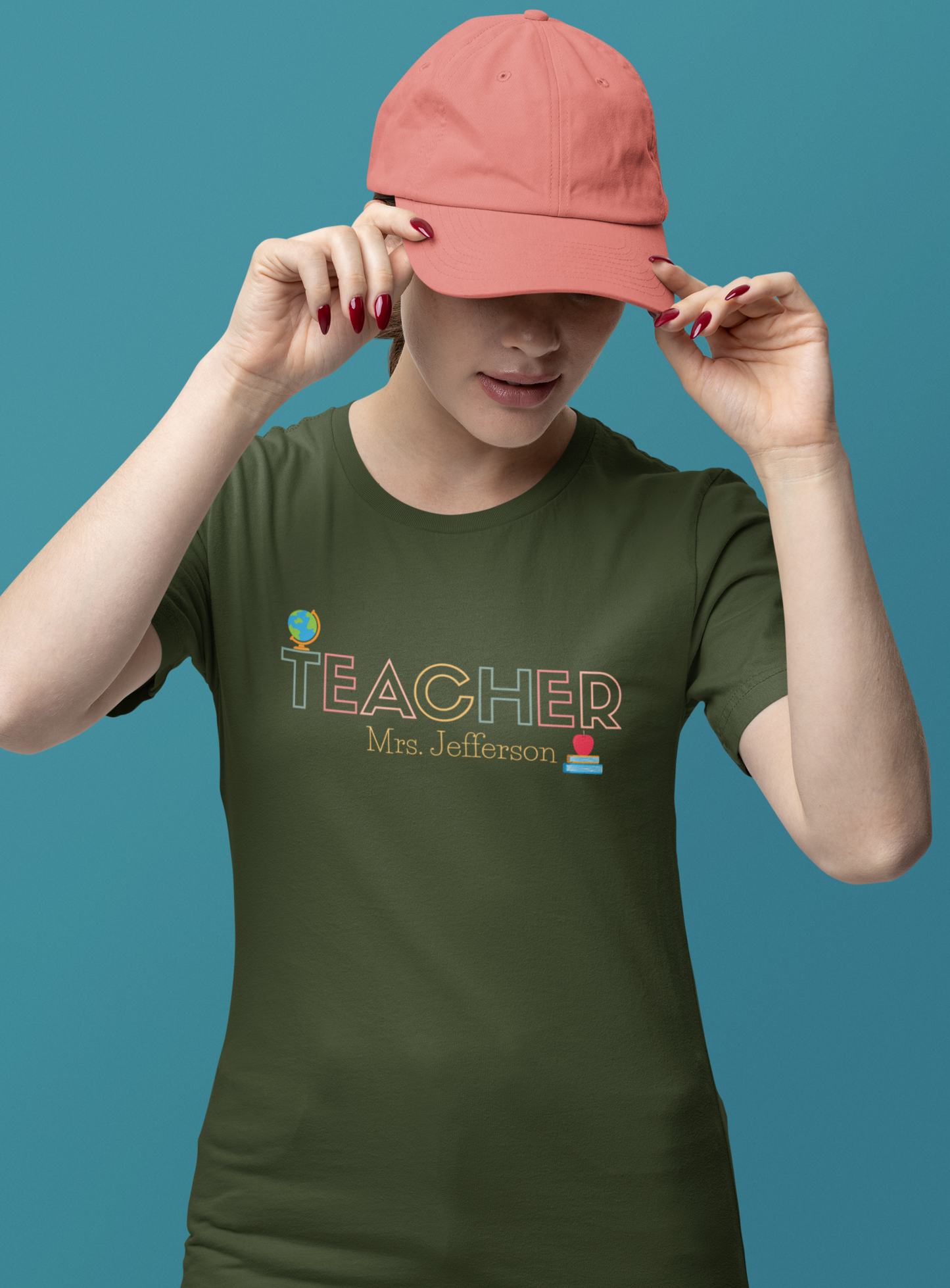 Custom Teacher Outline Lettering Boho Globe Short Sleeve Tee