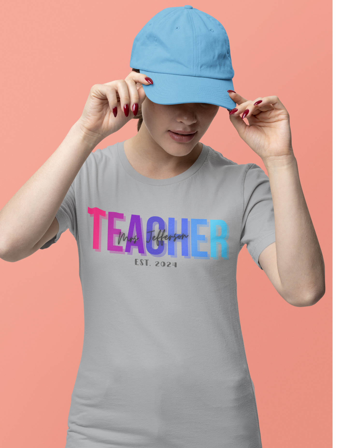 Custom Teacher Bright Block Lettering Short Sleeve Tee