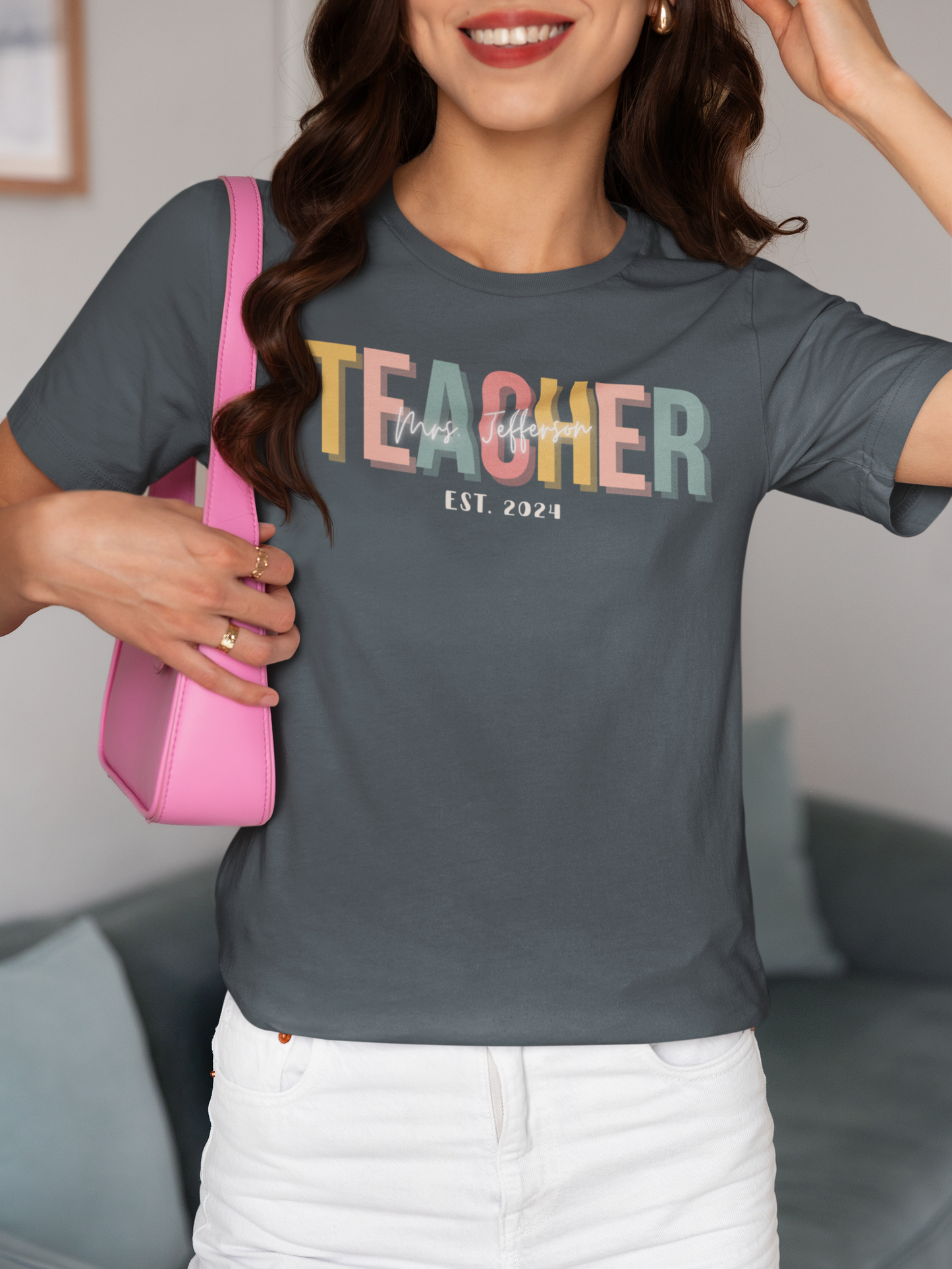 Custom Teacher Boho Block Lettering Short Sleeve Tee