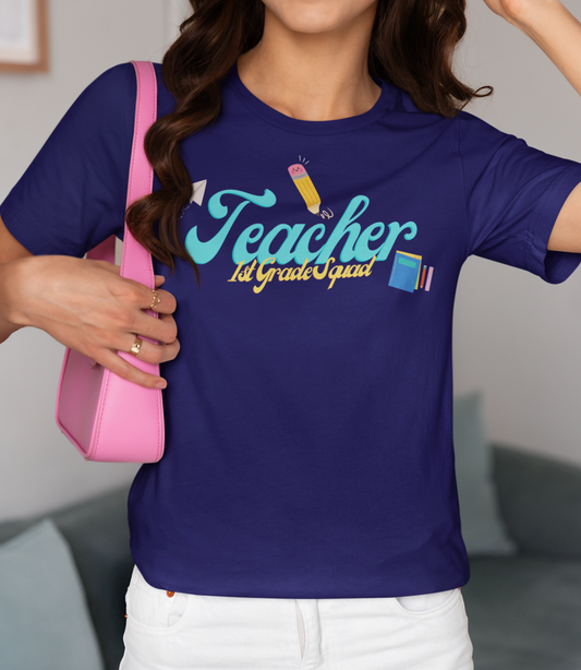 1st Grade Teacher Squad Blue Short Sleeve Tee