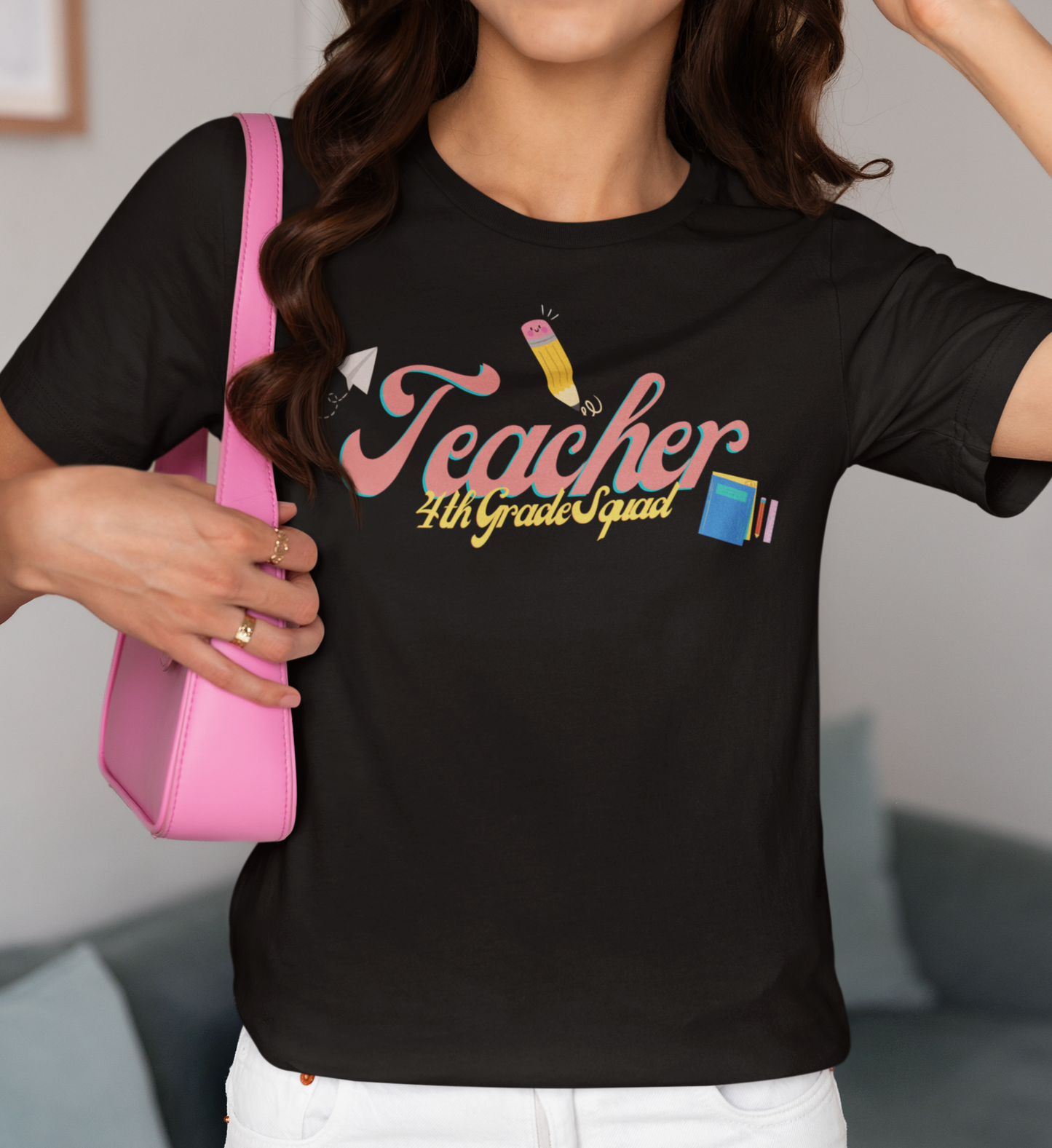 4th Grade Teacher Squad Pink Short Sleeve Tee