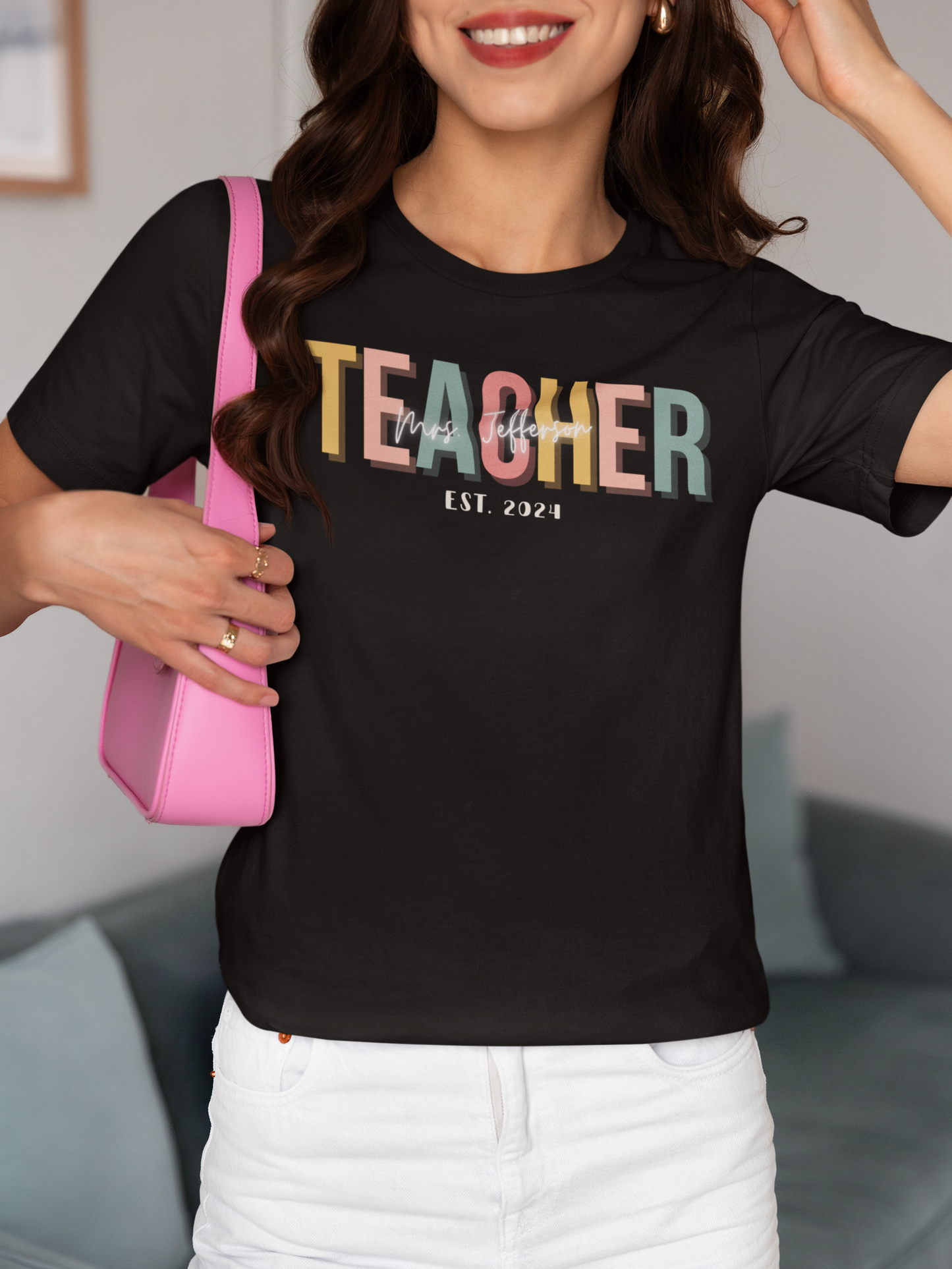 Custom Teacher Boho Block Lettering Short Sleeve Tee