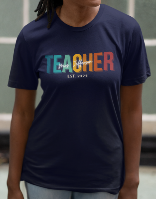 Custom Teacher Block Lettering Short Sleeve Tee