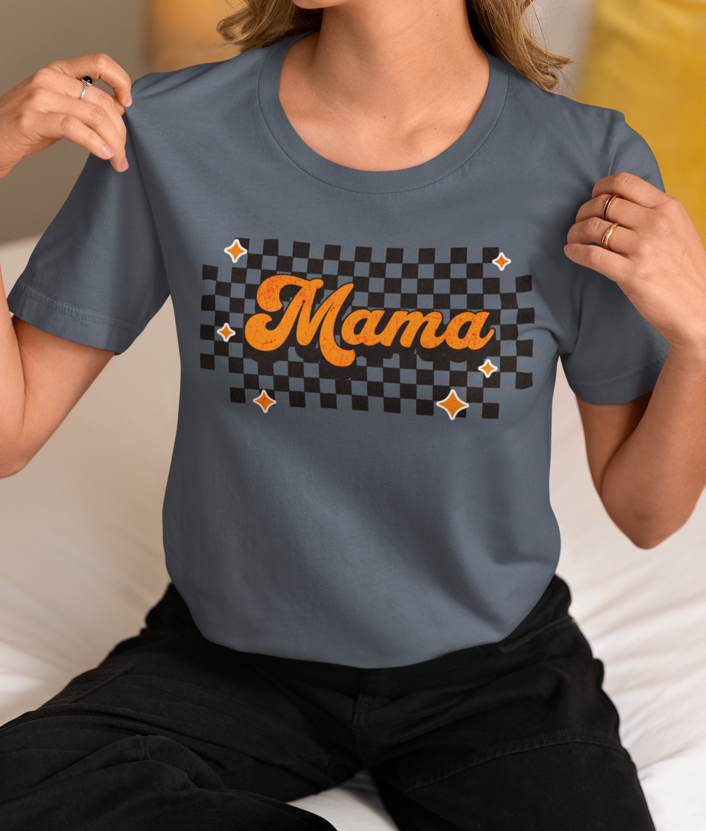 Orange Checkered Mama Short Sleeve Tee