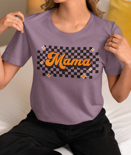 Orange Checkered Mama Short Sleeve Tee