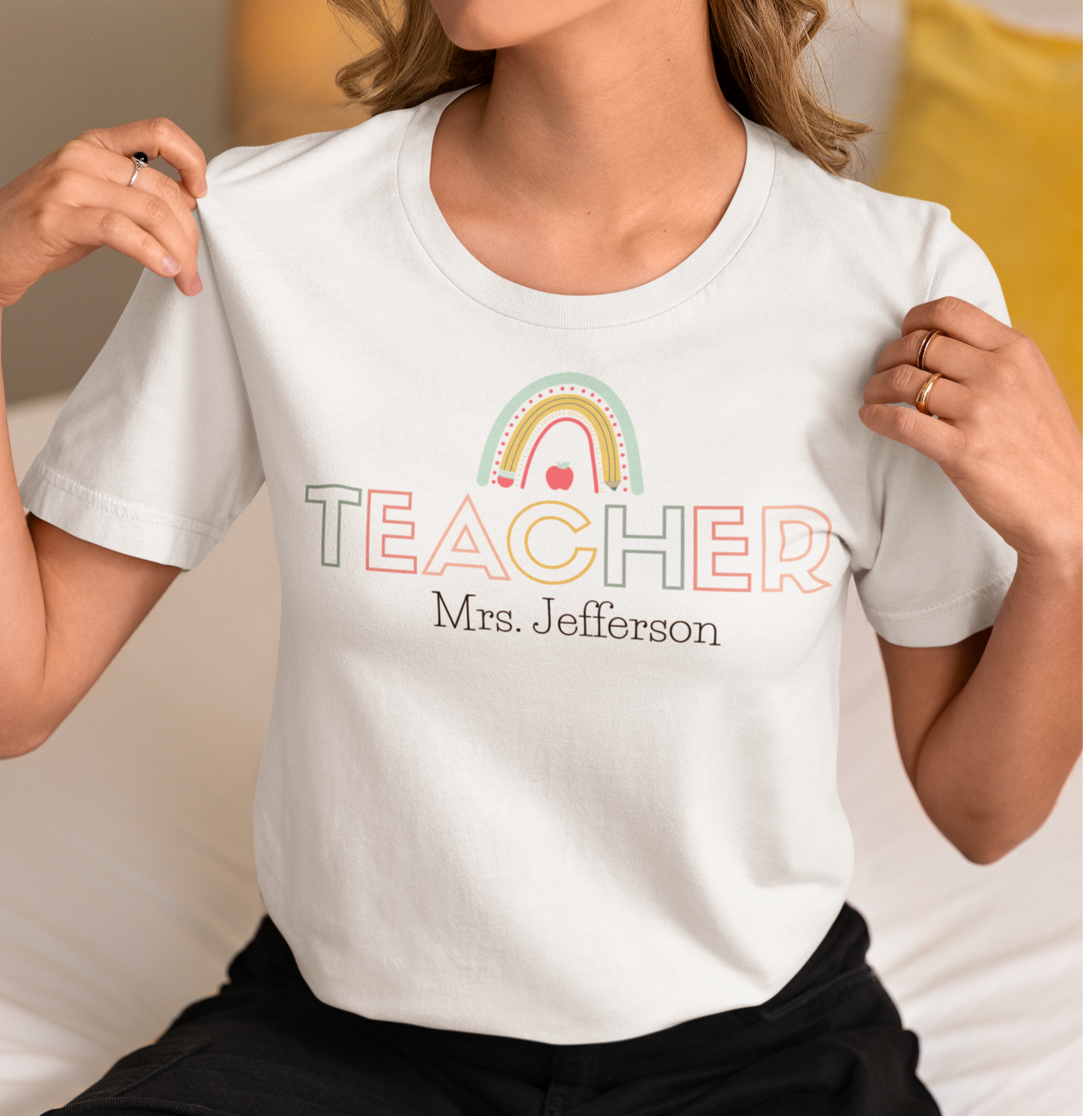 Custom Teacher Outline Lettering Arch Short Sleeve Tee