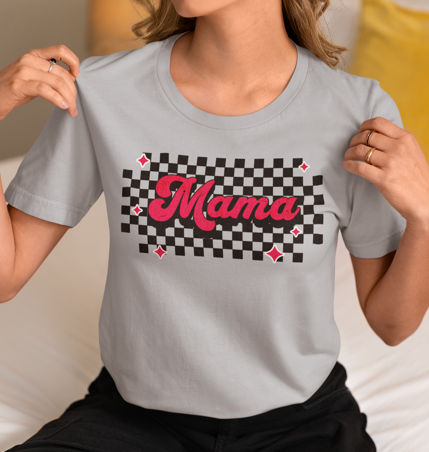 Pink Checkered Mama Short Sleeve Tee