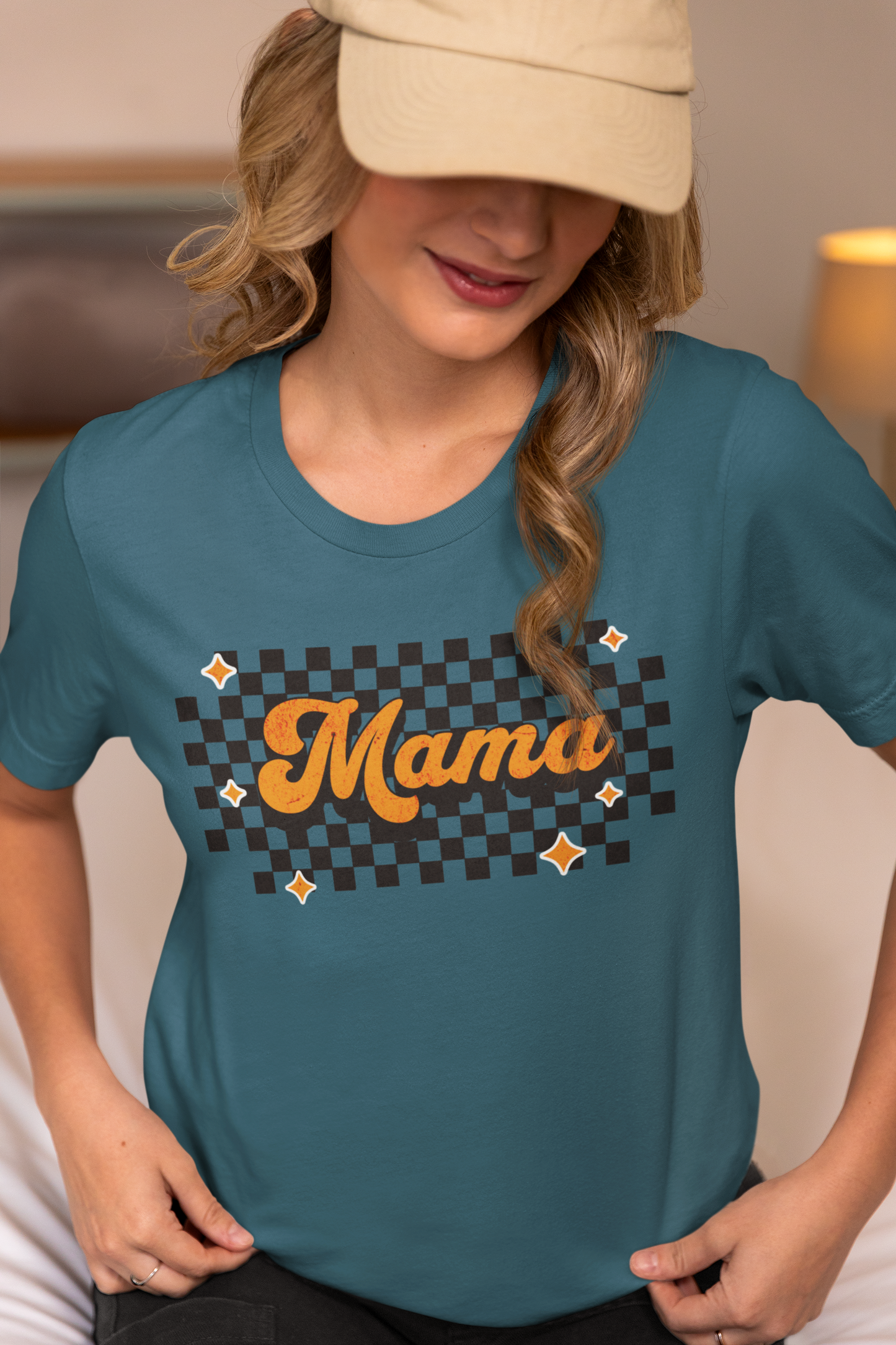 Orange Checkered Mama Short Sleeve Tee