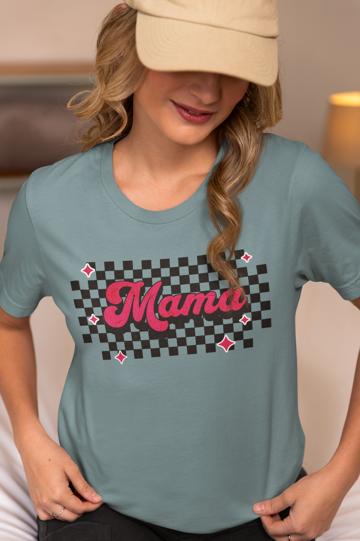 Pink Checkered Mama Short Sleeve Tee