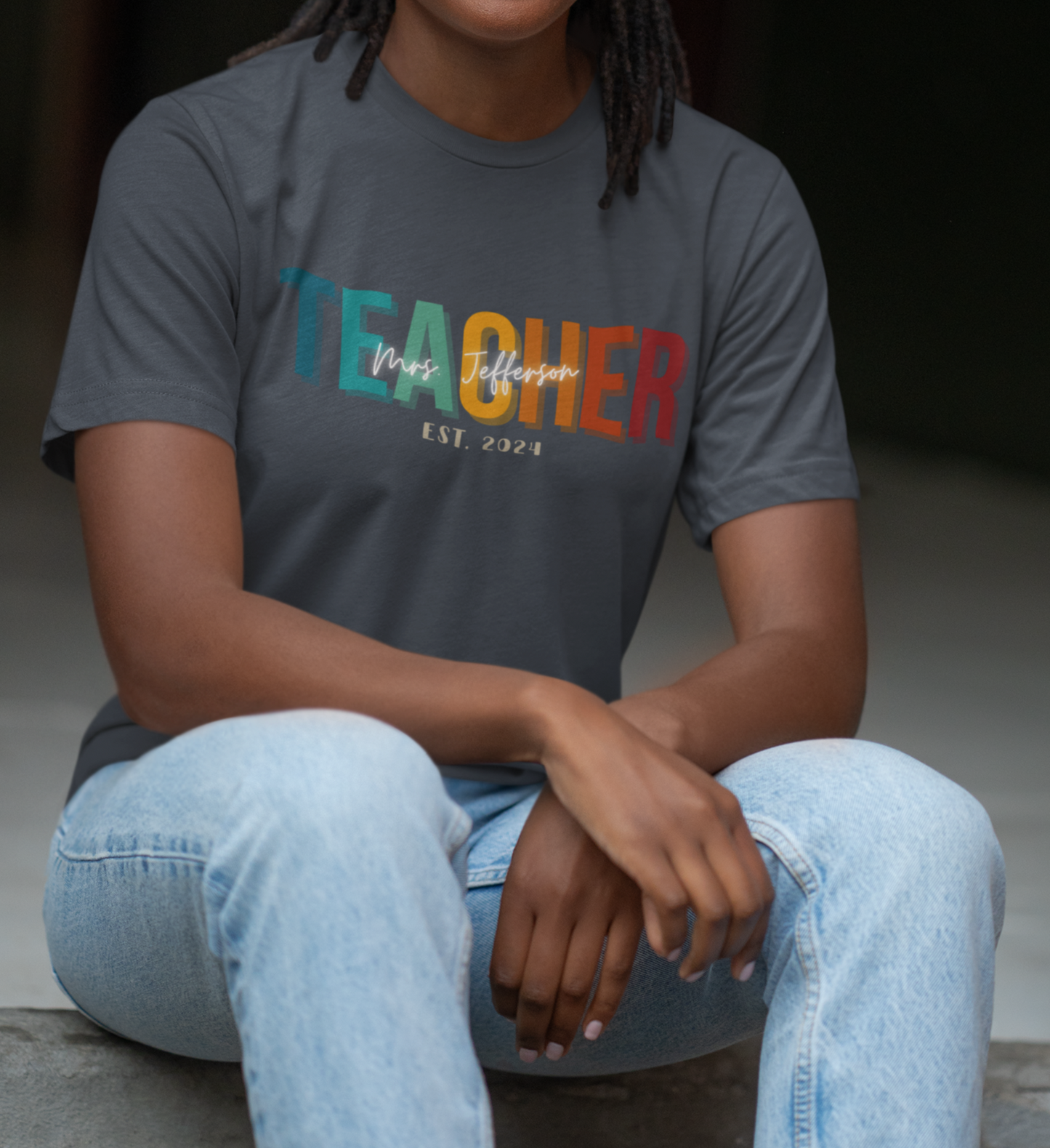 Custom Teacher Block Lettering Short Sleeve Tee