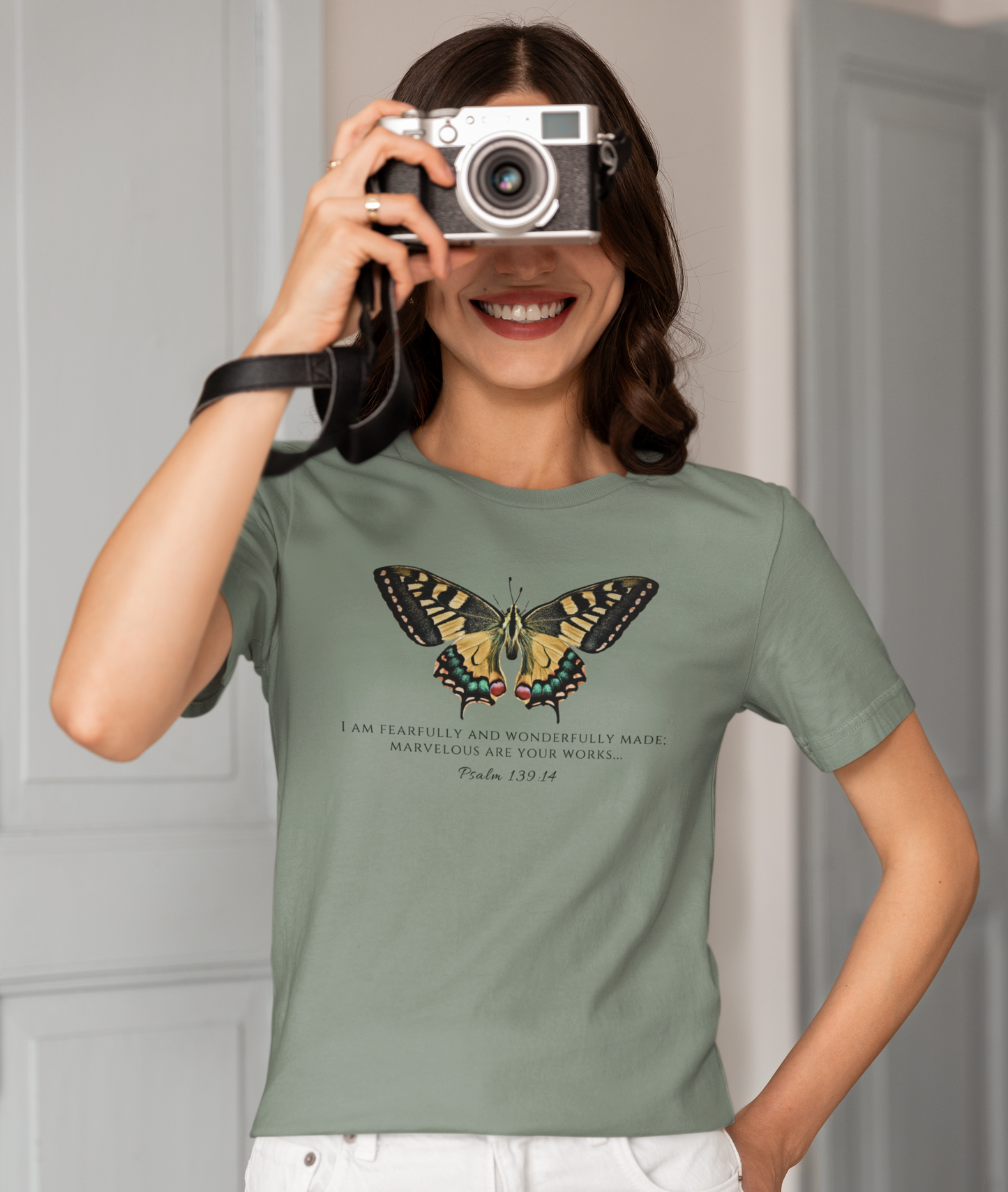 Yellow & Green Butterfly Verse Psalm 139:14