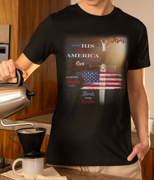 Jesus' Sword America Rises and Stands Flag