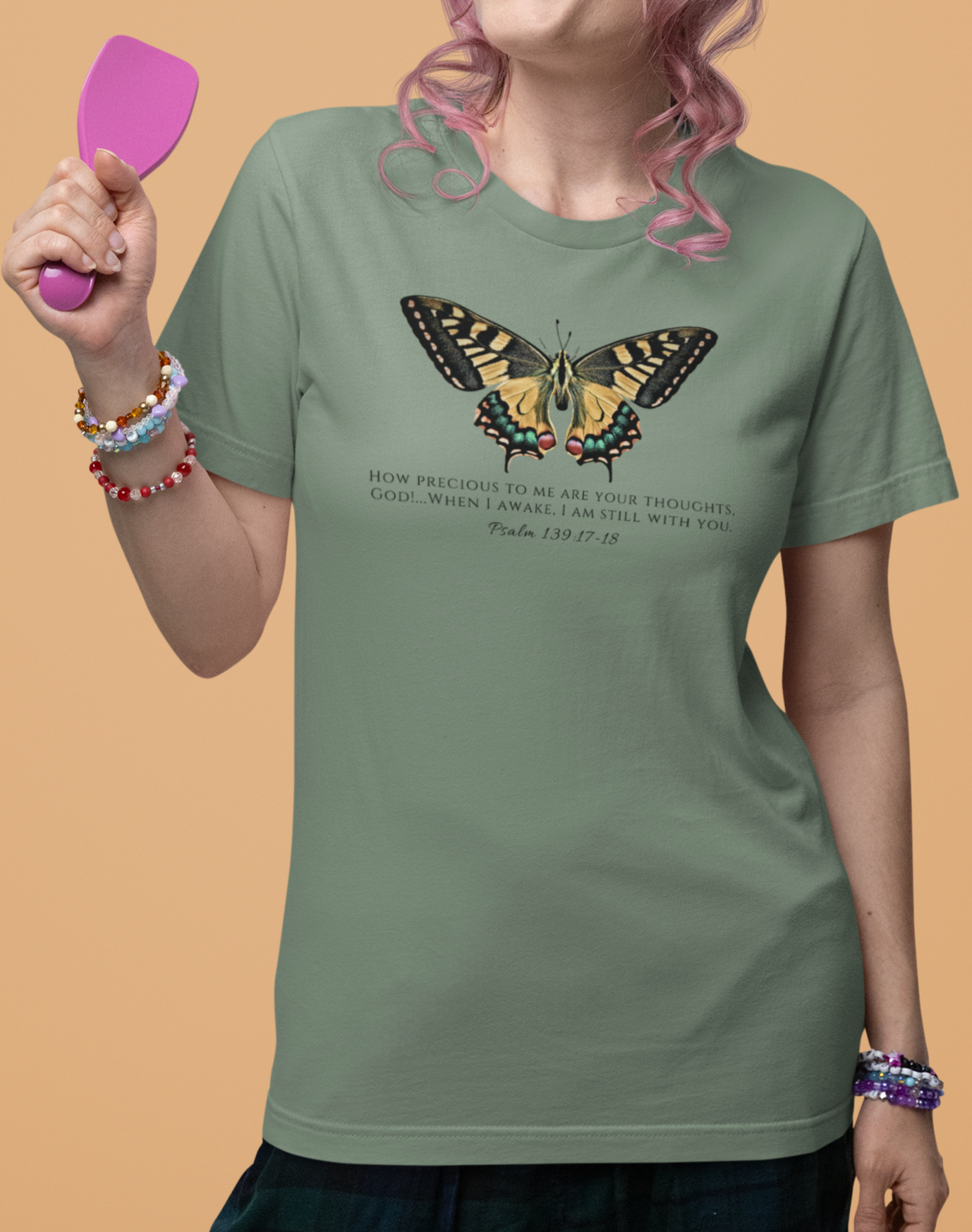 Yellow & Green Butterfly Verse Psalm 139:17-18