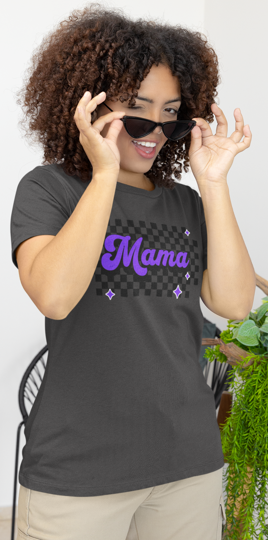 Purple Checkered Mama Short Sleeve Tee