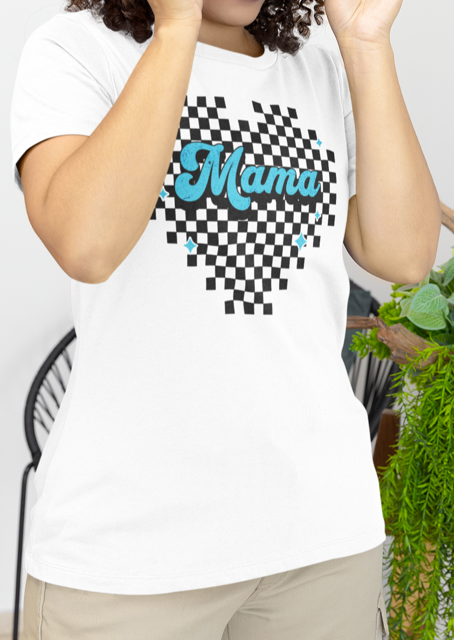 Blue Heart Checkered Mama Short Sleeve Tee