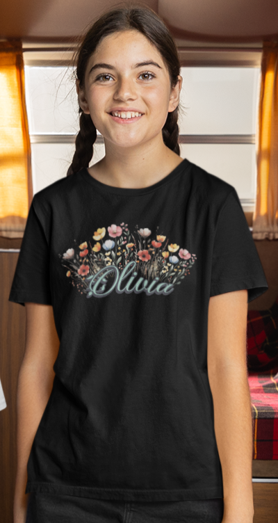 Custom Green Name Flower Youth Shirt