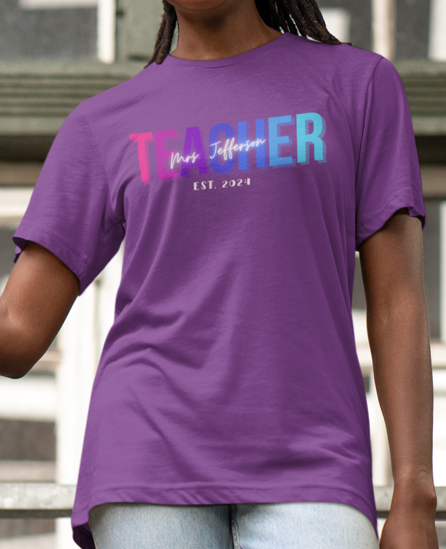 Custom Teacher Bright Block Lettering Short Sleeve Tee
