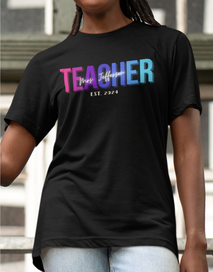 Custom Teacher Bright Block Lettering Short Sleeve Tee