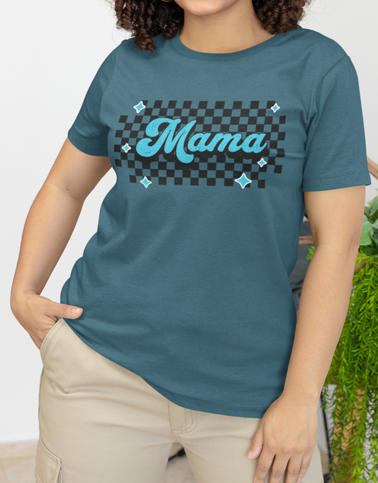 Blue Checkered Mama Short Sleeve Tee