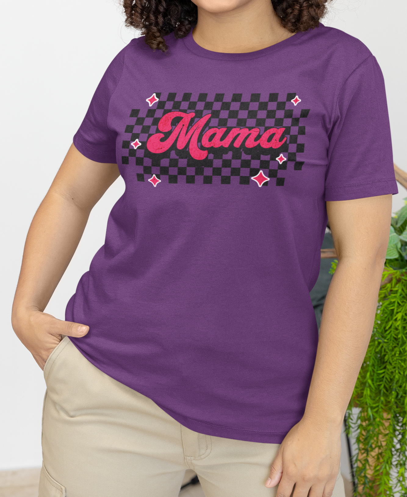 Pink Checkered Mama Short Sleeve Tee