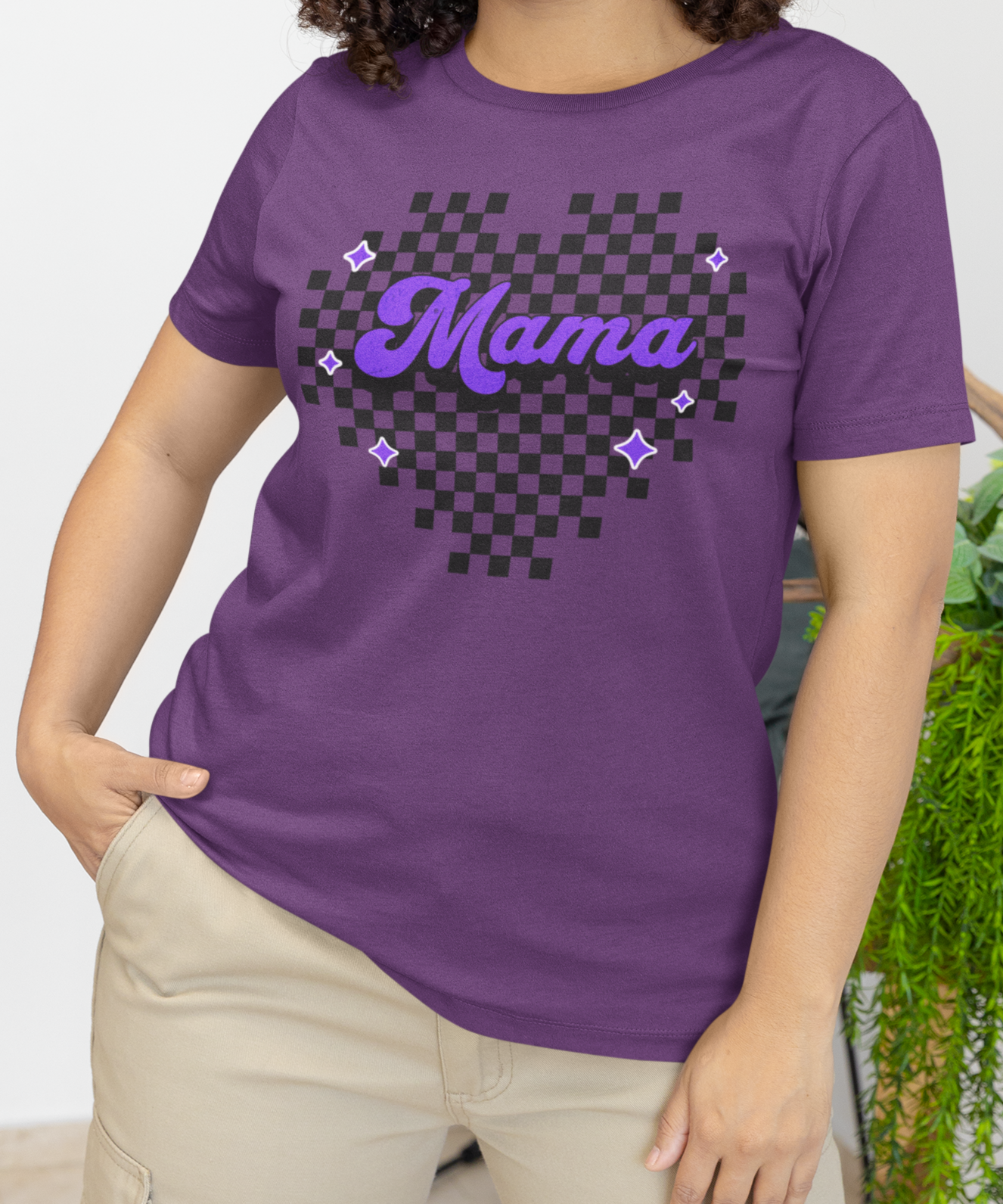 Purple Heart Checkered Mama Short Sleeve Tee
