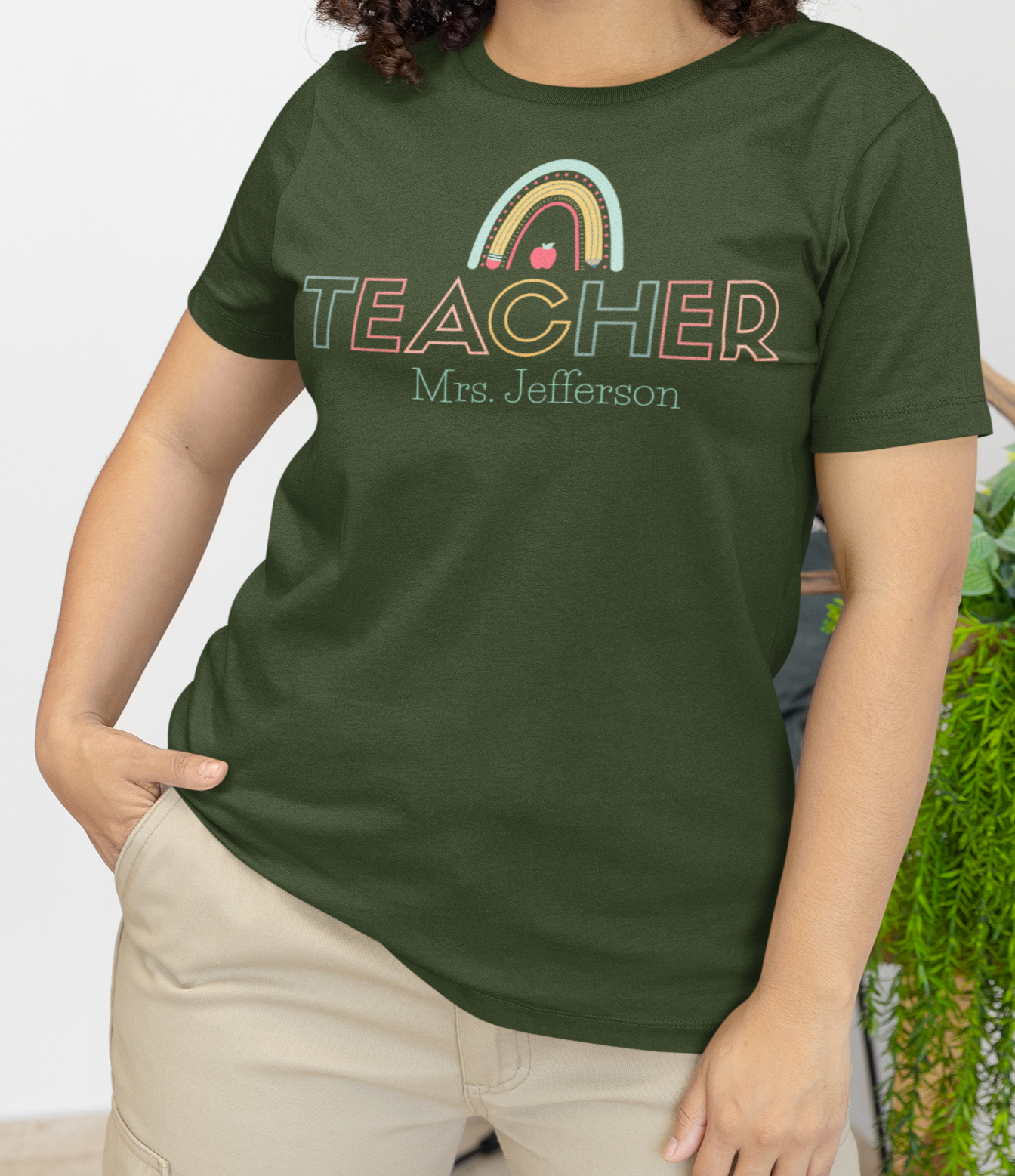 Custom Teacher Outline Lettering Arch Short Sleeve Tee