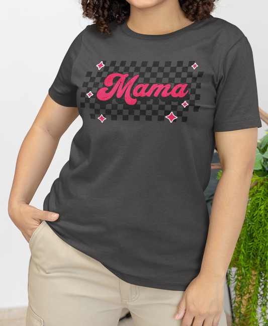 Pink Checkered Mama Short Sleeve Tee