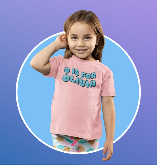 Custom Wavy Letter and Name Blue Toddler Short Sleeve Tee