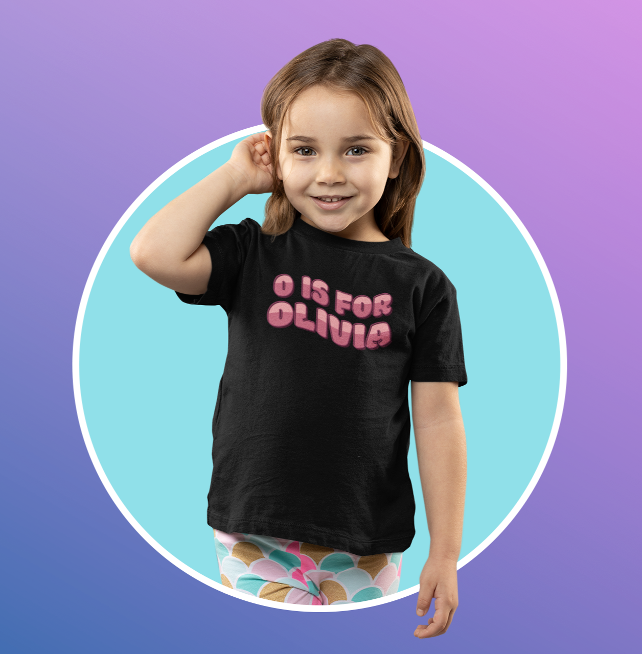 Custom Wavy Letter and Name Pink Toddler Short Sleeve Tee